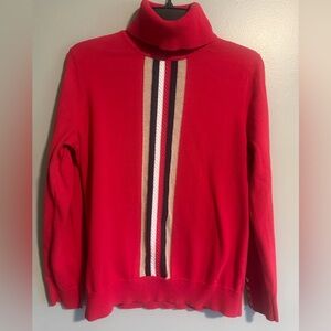 Tommy Hilfiger Women's Red Turtleneck Knit sweater with gold  accents size L
